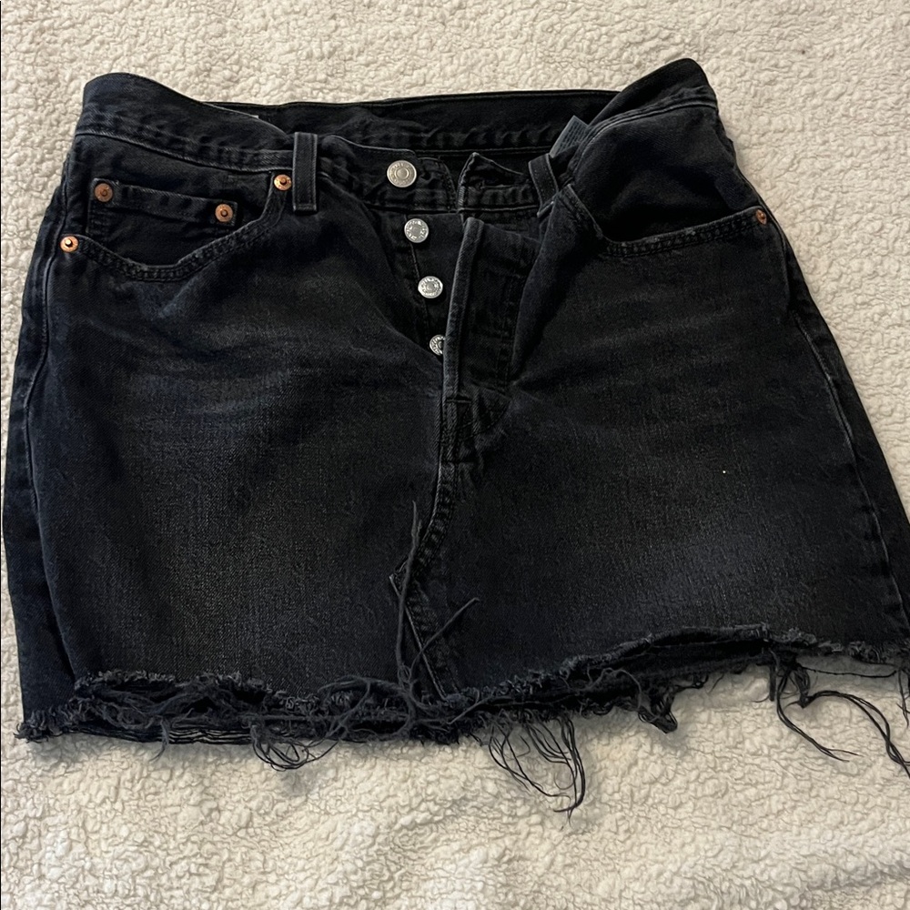 Levi's Black Denim Mini Skirt with Frayed Hem